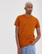 Asos Design Organic Heavyweight T-shirt With Crew Neck And Raw Edges In Brown - Brown