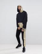 Asos Tracksuit Oversized Longline Hoodie/ Skinny Joggers With Gold Sequins - Black