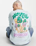 Asos Daysocial Oversized Sweatshirt With Large Mushroom Graphic Back Print In Light Blue-blues