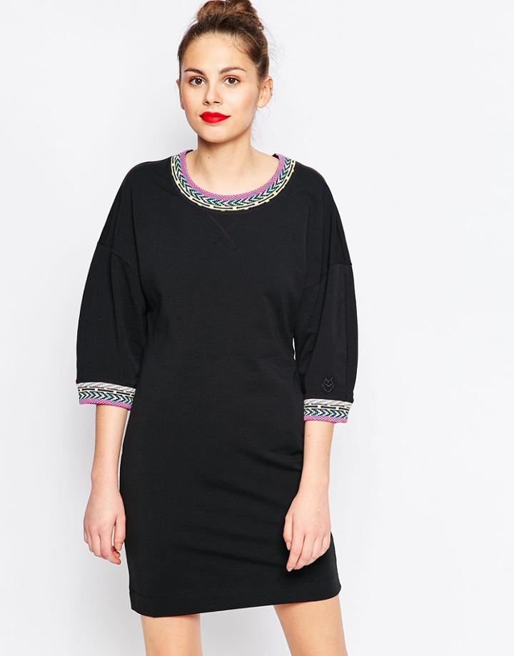 Love Moschino Sweat Dress With Neon Graphic Trim - Black