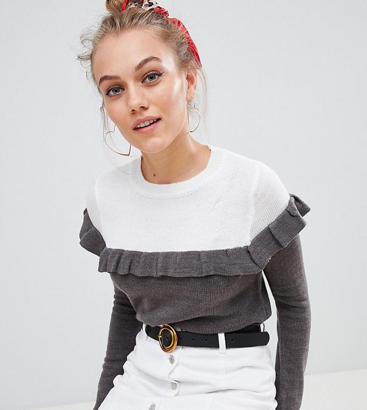 Brave Soul Petite Duo Color Block Sweater - Navy