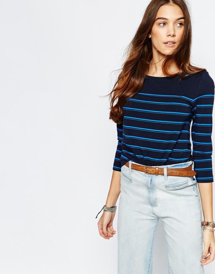 Esprit Double Stripe Jersey Top - Navy