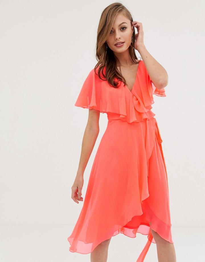 Asos Design Cape Back Dipped Hem Midi Dress-pink