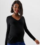 Asos Design Maternity Ultimate Top With Long Sleeve And V-neck With Ruching In Black