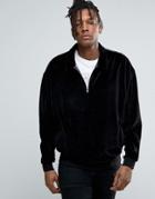Asos Sweatshirt With Half Zip And Collar In Velour - Black