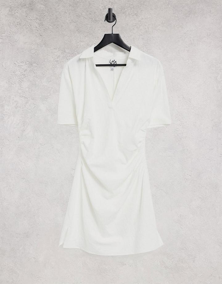 Lola May Gathered Waist V-neck Mini Dress In White