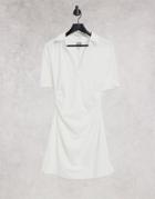 Lola May Gathered Waist V-neck Mini Dress In White
