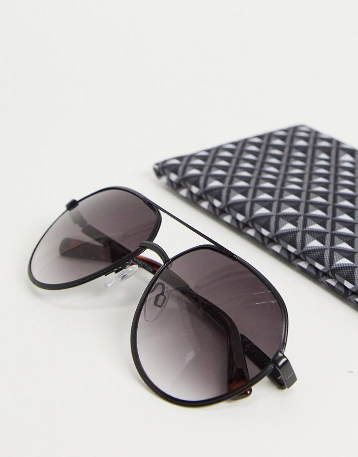 French Connection Aviator Style Sunglasses-black