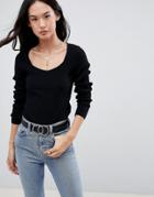 Asos Design Sweater In Rib With Sweet Heart Neck - Black