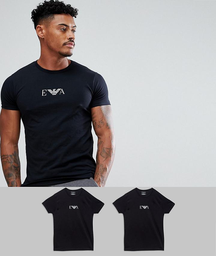 Emporio Armani 2 Pack Logo Lounge T-shirts In Black - Black