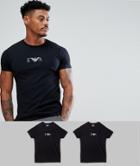 Emporio Armani 2 Pack Logo Lounge T-shirts In Black - Black