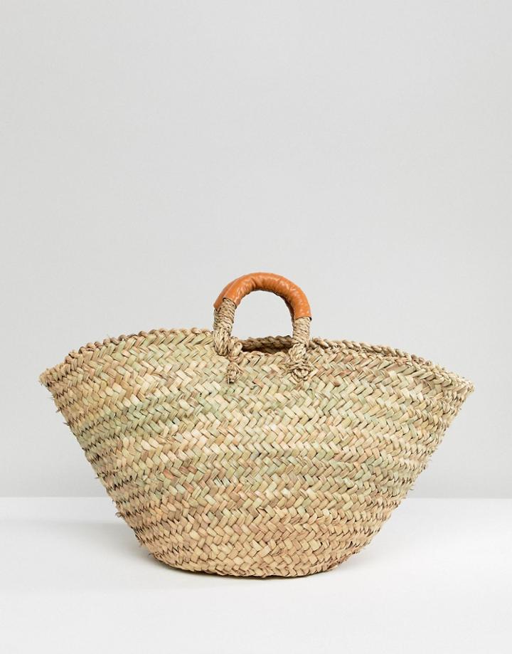 Rock N Rose Carmel Leather Handle Woven Basket Bag - Cream