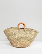 Rock N Rose Carmel Leather Handle Woven Basket Bag - Cream
