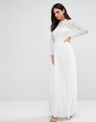 Club L High Neck Crochet Lace Maxi Dress - White