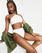 Asos Design Recycled Mix And Match High Neck Tie Back Bikini Top In White