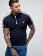 Fred Perry Sports Authentic Slim Fit Taped Zip Neck Pique Polo Shirt Navy - Navy