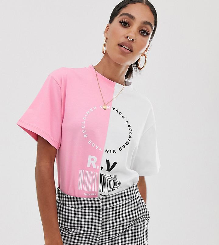 Reclaimed Vintage Inspired Spliced Logo Print T-shirt - Pink