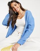 Asos Design Button Through Fluffy Boxy Cardigan In Blue-blues