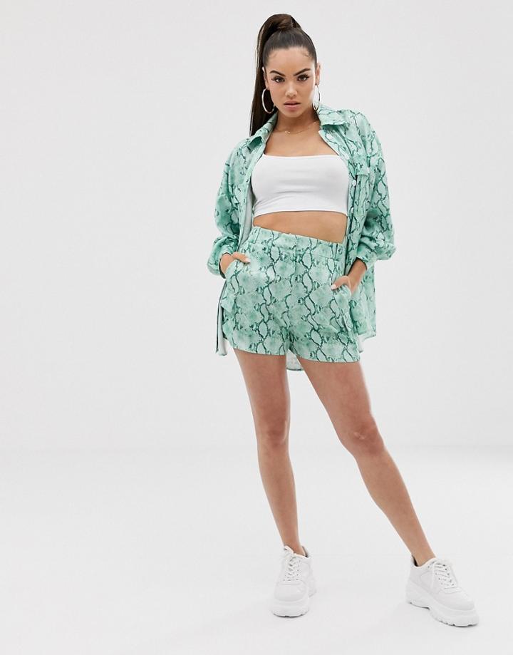 Asos Design Suit Shorts In Green Snake - Multi