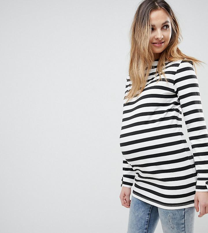 Supermom Maternity Stripe Long Sleeve Top With Back Zip-black
