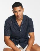 Abercrombie & Fitch Short Sleeve Lacey Camp Collar Shirt In Navy