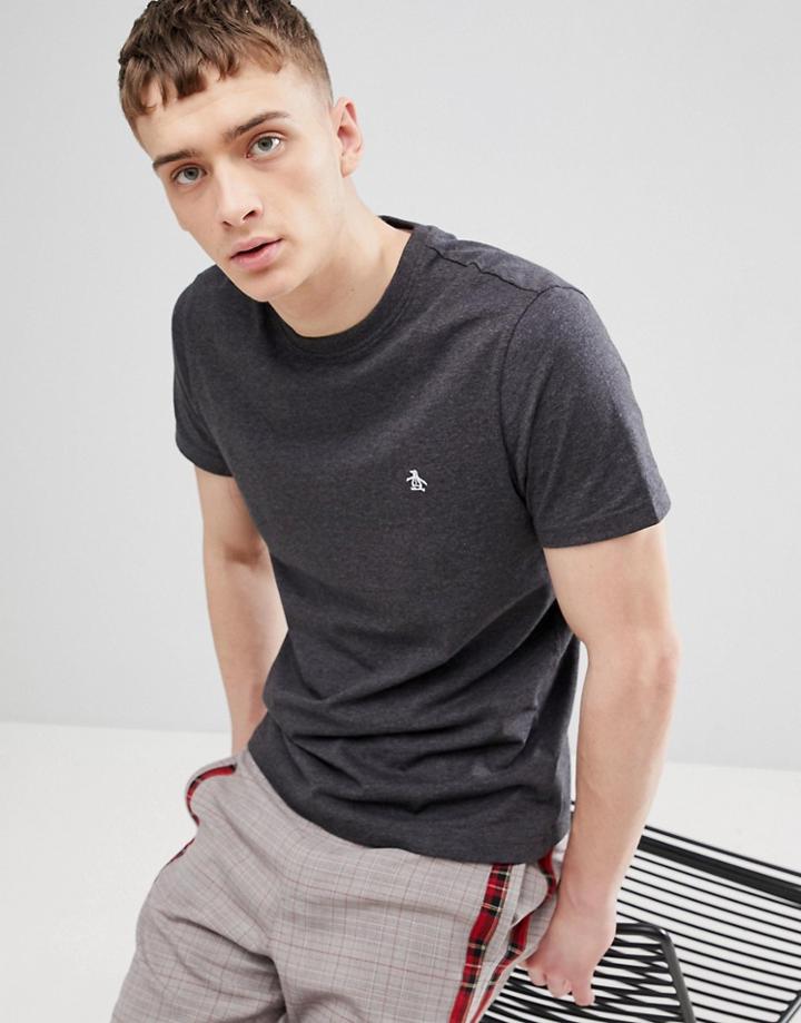 Original Penguin Small Logo T-shirt Slim Fit In Charcoal - Gray