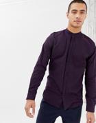 Jack & Jones Premium Shirt In Slim Fit With Grandad Collar - Purple