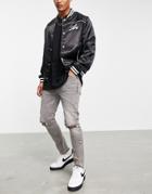 Asos Design Skinny Jeans With Rips And Raw Hem In Washed Gray-grey