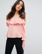 Lost Ink Cami Top With Exaggerated Frill - Pink