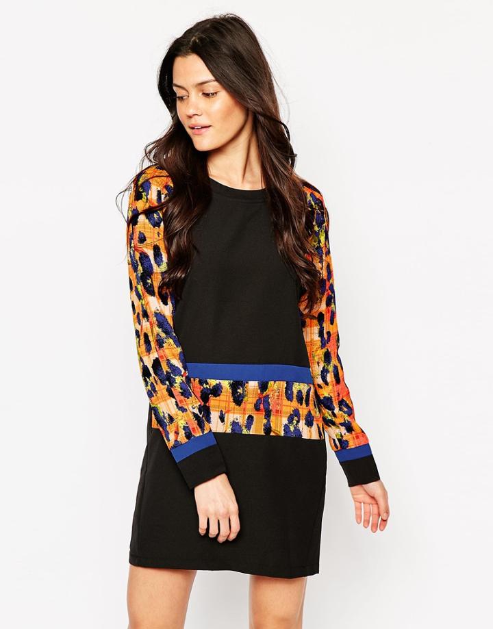 Jovonna Alfie Shift Dress In Leopard Check Mix - Black
