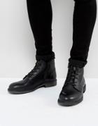 Selected Homme Trevor Leather Lace Up Boots In Black - Black