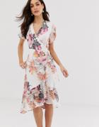Y.a.s Floral Wrap Midi Dress-multi
