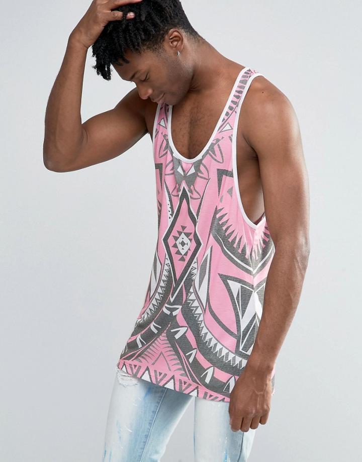 Jaded London Longline Tank With All Over Kaleidascope Print - Pink