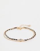 Asos Design Multirow Bracelet With Woven Thread And Delicate Ball Chain In Gold - Gold