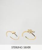 Asos Gold Plated Sterling Silver Pack Of 2 Heart & Rose Ring Pack - Gold