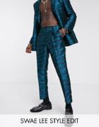 Asos Design Slim Crop Tuxedo Pants In Tiger Stripe Jacquard In Navy