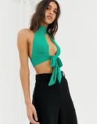 Love Cropped Top With Tie Back - Green