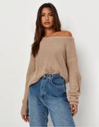 Missguided Off-shoulder Sweater In Taupe-neutral