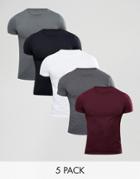 Asos T-shirt With Crew Neck 5 Pack Save - Multi