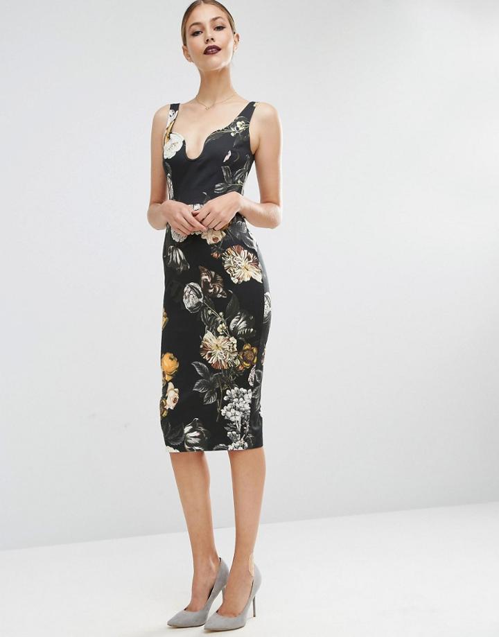 Asos Floral Hitchcock Pencil Dress - Multi