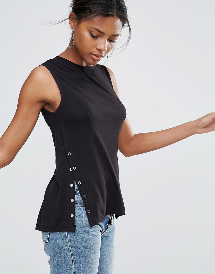 New Look Side Popper Top - Black