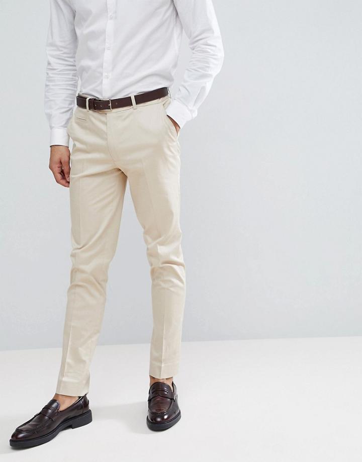 Asos Skinny Smart Pants In Stone Cotton Sateen - Stone