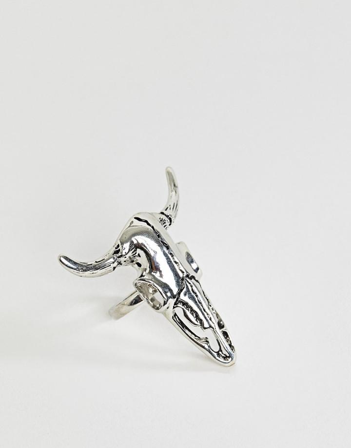 Sacred Hawk Oversized Ram Skull Ring - Silver
