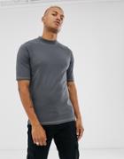 Asos Design Jersey Contrast Raglan Turtleneck With Contrast Stitching In Washed Black-gray