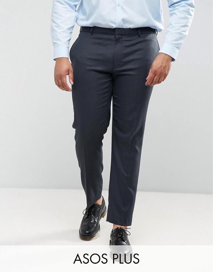 Asos Plus Wedding Skinny Suit Pant In Blue Micro Woven Texture - Blue