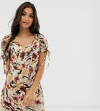 Glamorous Petite Tie Sleeve Tea Dress In Fall Floral