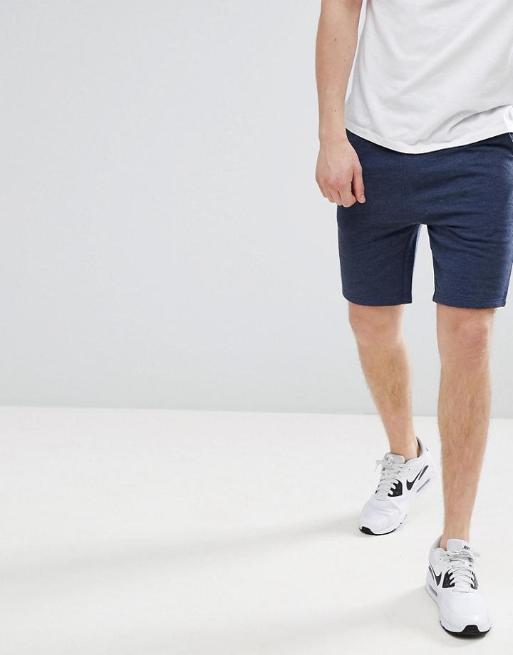 Asos Design Jersey Skinny Shorts In Denim Marl - Blue