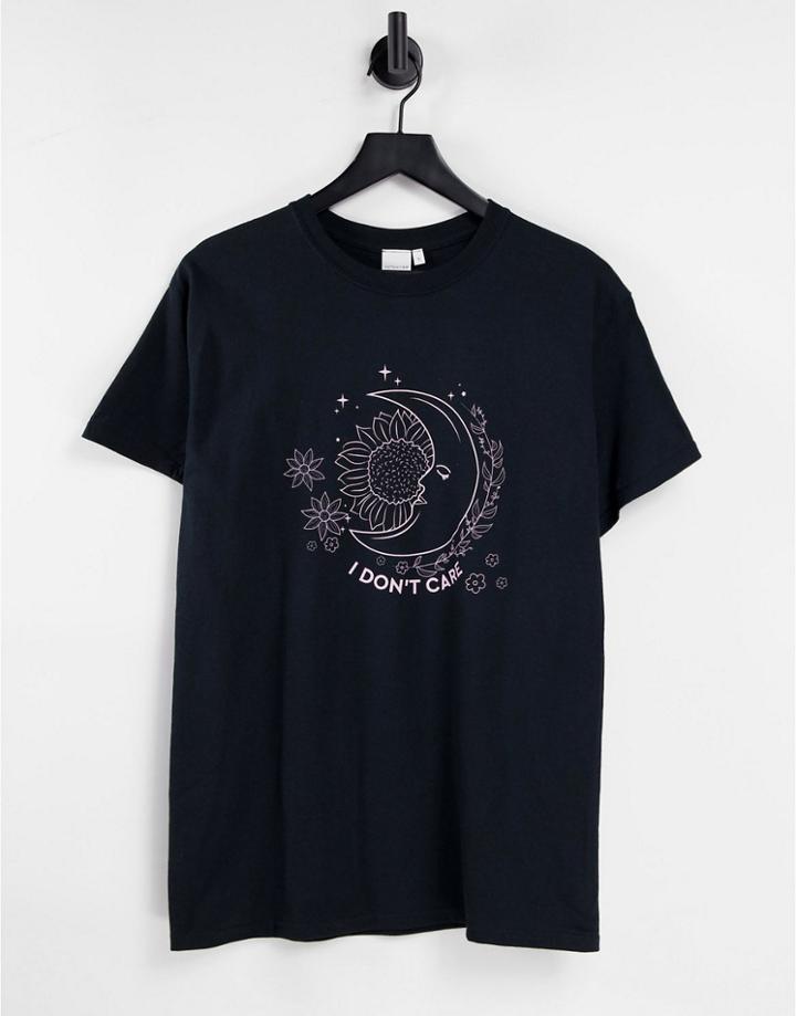 Skinnydip Sun And Moon Oversized T-shirt In Black