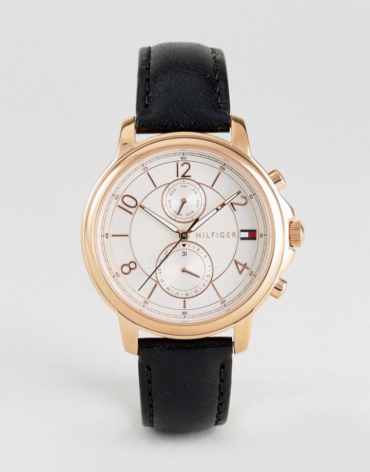 Tommy Hilfiger 1781817 Claudia Chronograph Leather Watch In Black - Black