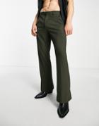 Asos Design Flared Smart Pants In Khaki-green